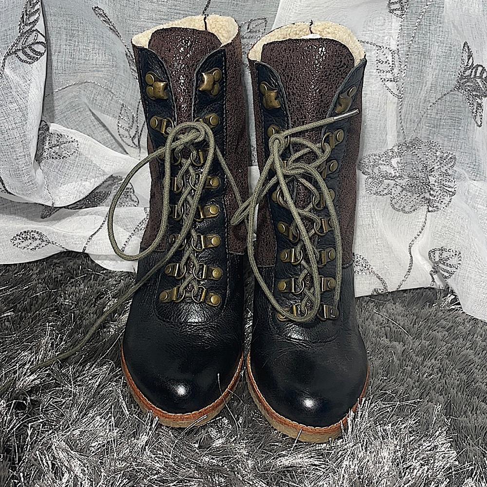 Sam Edelman Black and Brown Heeled Boots